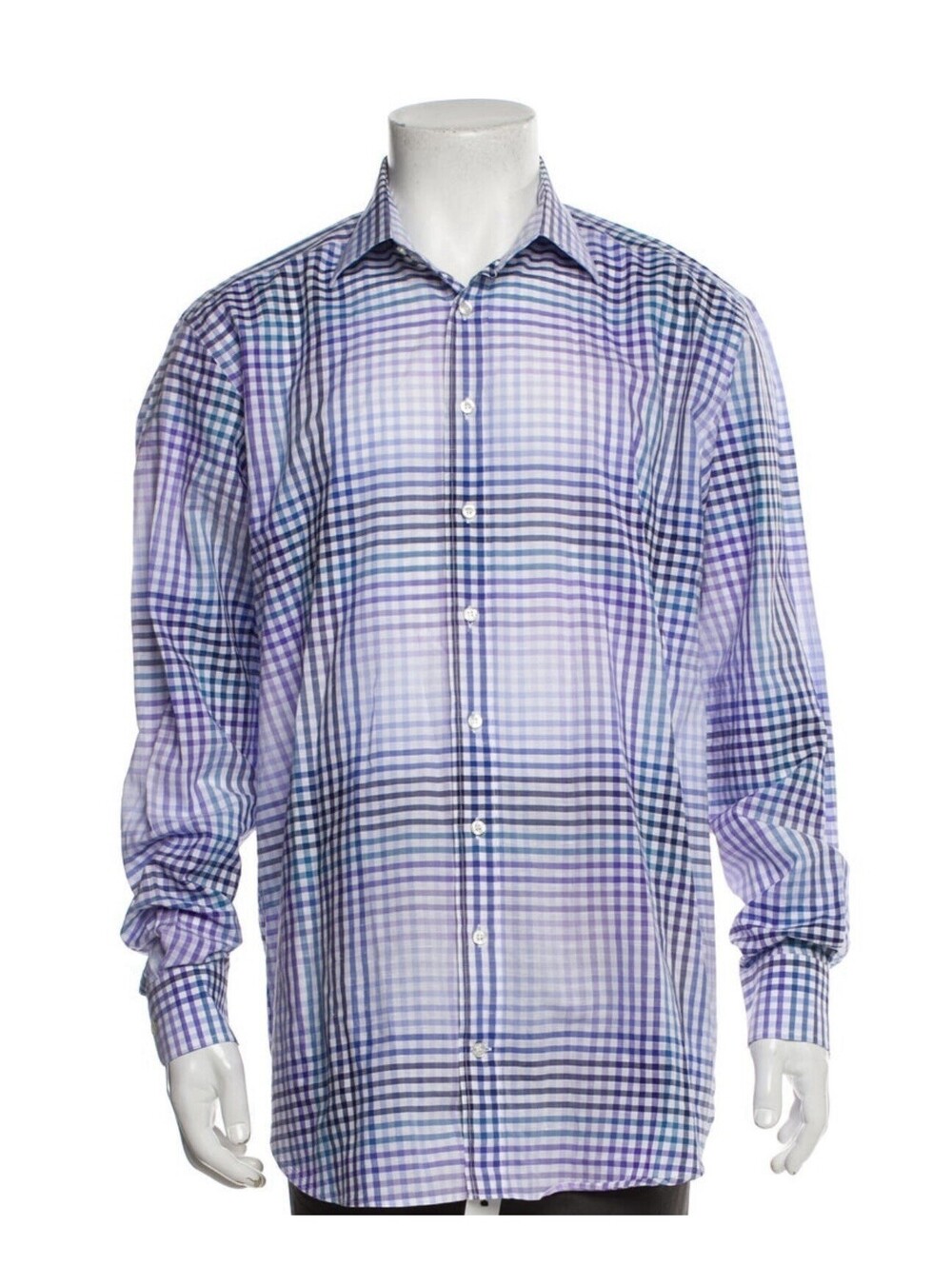 Etro Men’s Dress Shirt XL 43 Blue Plaid Long Sleeve Cotton Made in Italy
